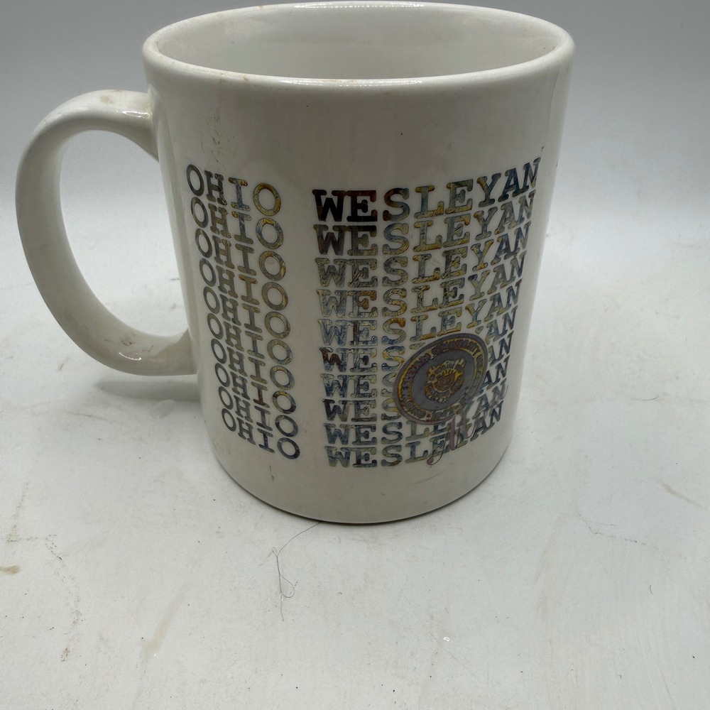 Vintage Ohio Wesleyan University Coffee Mug Linyi White OWU Alumni Seal Stained